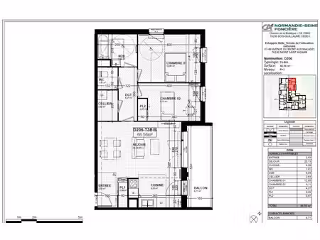location appartement 3 pièces 66m² mont st aignan 76130