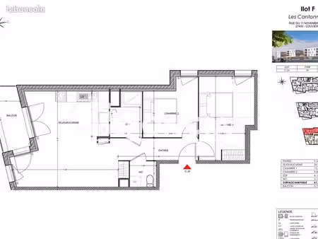 appartement 3 pièces 61 m²