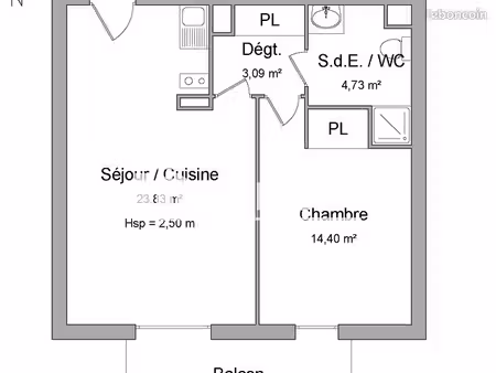 appartement 2 pièces 46 m²