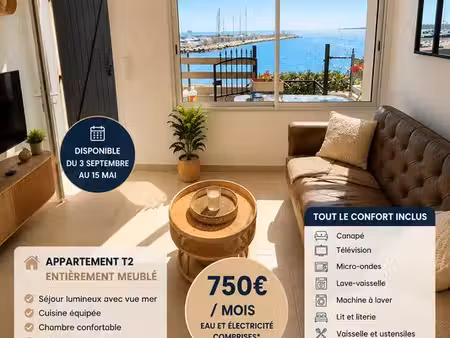 t2 meublé – fos-sur-mer plage – 750 tout compris – disponible jusqu’au 15 mai