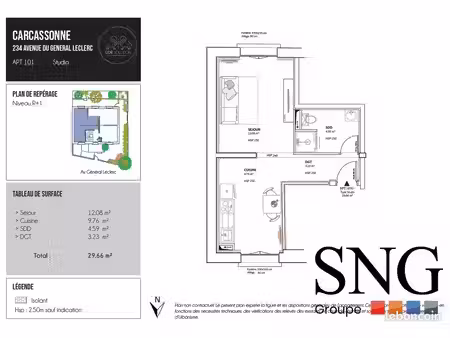 studio 1 pièce 29 m²