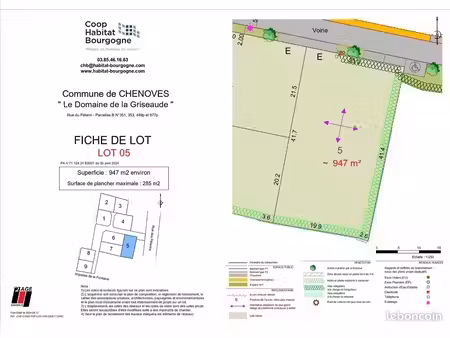 terrain 947 m² chenoves