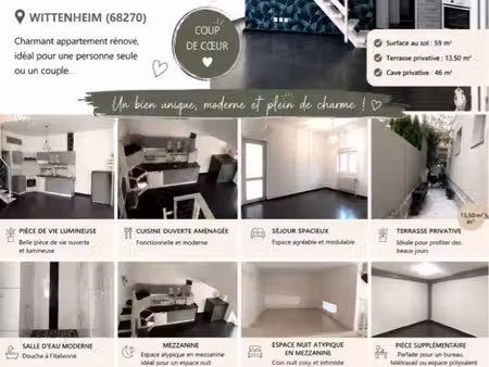 appartement atypique rénové avec mezzanine & terrasse