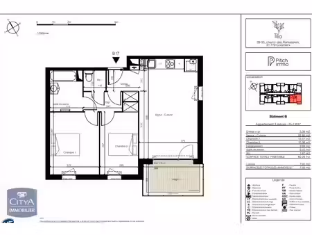 appartement à louer 3 pièces 60.28 m² - colomiers (31) - 806€