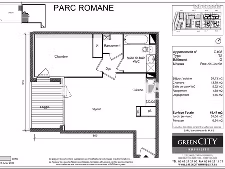 appartement 2 pièces 45 m²