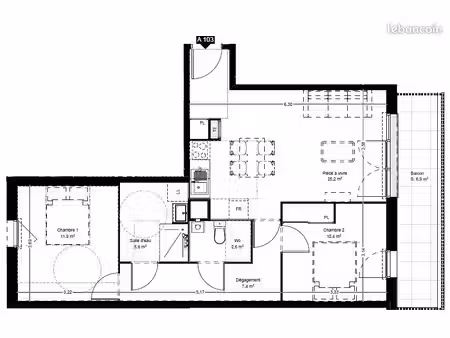 appartement 3 pièces 63 m²