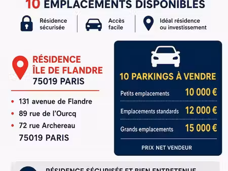 parking à vendre paris 19 – métro crimée – résidence île de flandre – à partir de 10 000