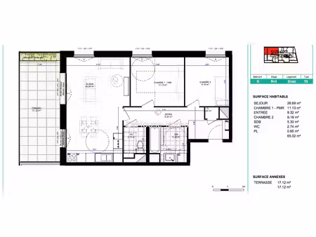 appartement neuf t3 avec balcon et parking