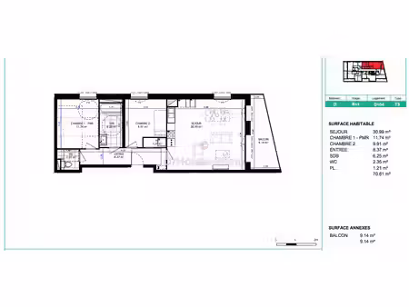 appartement neuf t3 avec balcon et parking