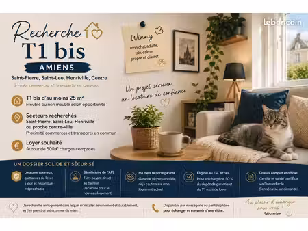 t1 bis — amiens recherche (saint-pierre  saint-leu  henriville proche centre)