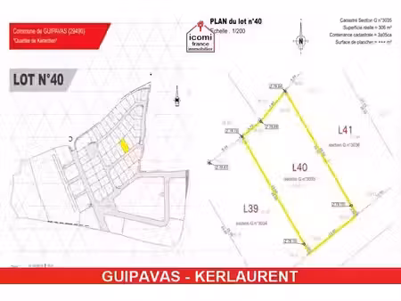 vente terrain 305 m² à guipavas (29490)  90 200 €