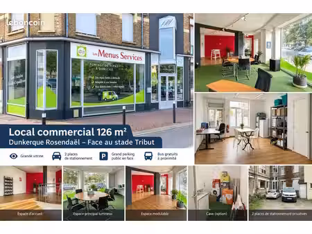 local commercial 126 m² – face au stade tribut – grande vitrine – parkings