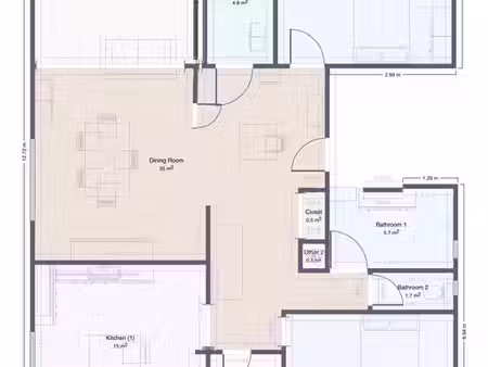 grand appartement meublé – env. 108 m² – 1er étage
