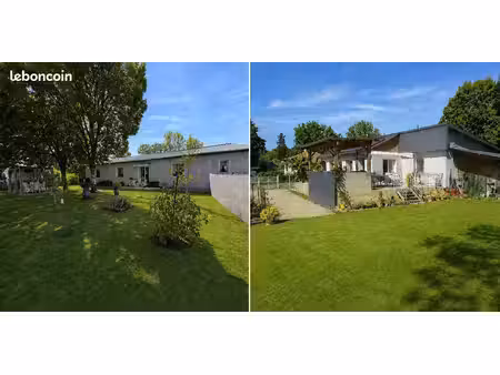 maison avec terrain 3 chambres 1 bureau deux garages piscine et étang