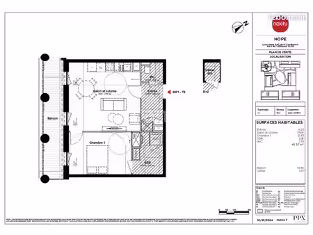 appartement 2 pièces 45 m²
