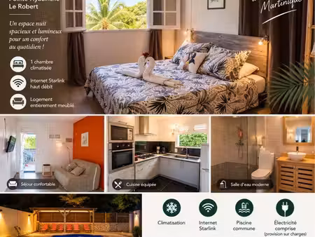 t2 meublé 63 m² – chambre climatisée & piscine – le robert