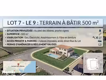 exclusivité homki : superbe terrain à bâtir de 500 m² – piscinable & viabilisé – laroque-d