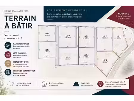 vente terrain 1032 m² saint-maixant (33490)