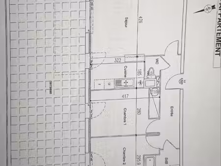 appartement 63 m2 trés lumineux et terrasse de 53m2 avec vue sur espaces verts à rennes pa