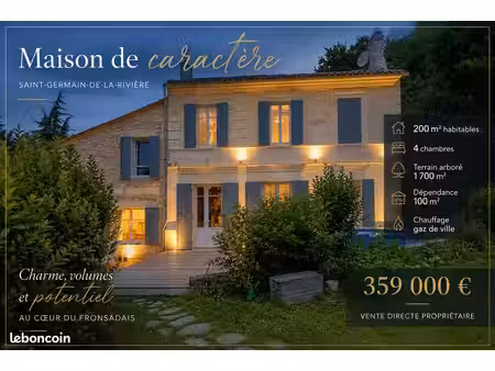 maison de caractère - 200 m2 - 4 ch - 1700 m2 - dépendance 100 m2 - saint-germain-de-la-ri