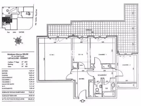 appartement 3 pièces 74.82m² à louer 2338 - levallois perret 92300