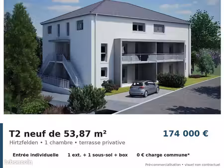 t2 neuf 53 87 m² + terrasse + parking + box – hirtzfelden