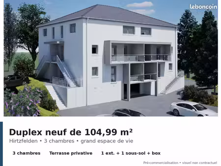 duplex neuf 104 99 m² – 3 chambres + terrasse + parking + box – hirtzfelden