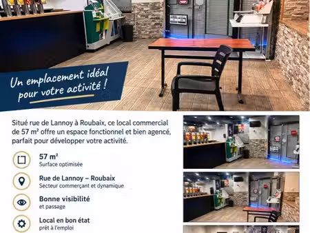 local commercial à louer – 57 m² – roubaix