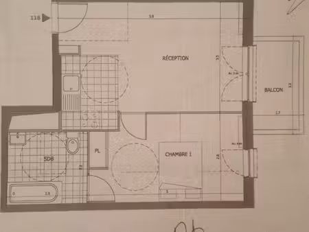t2 - 2 pièces 45m2  non meublé  avec parking