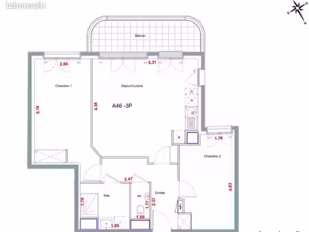 appartement 3 pièces 67 m²