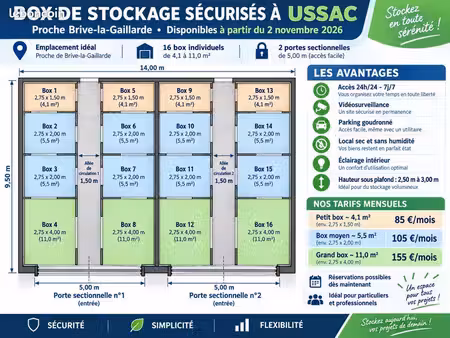 box de stockage sécurisés à ussac – dès 85 – accès 24/7