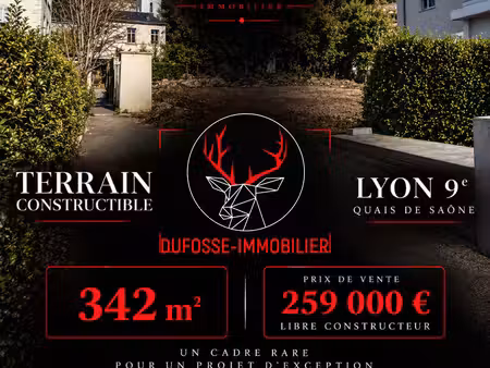 terrain constructible 342 m² lyon 9e proche quais de saône
