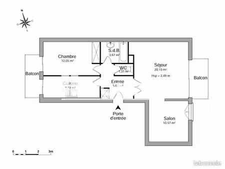 appartement 3 pièces 61 m²