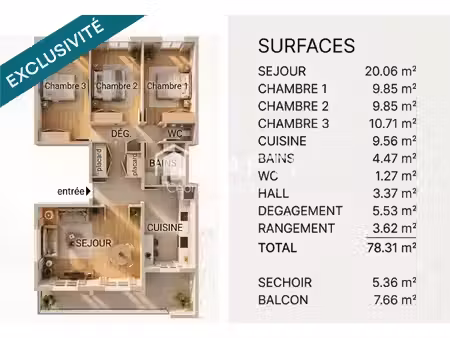 lormont – t4 3 chambres avec balcon  loggia et cave