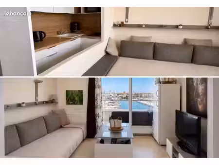 vue mer exceptionnelle sur le port  quai d’honneur cap d’agde studio cabine 4 couchages. p