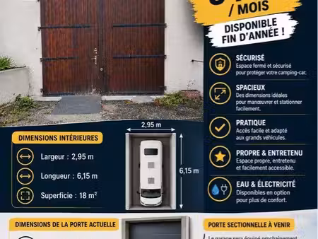 garage fermé à louer – camping-car / van / utilitaire / bateau
