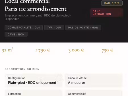 location commerce paris 75011 52m²