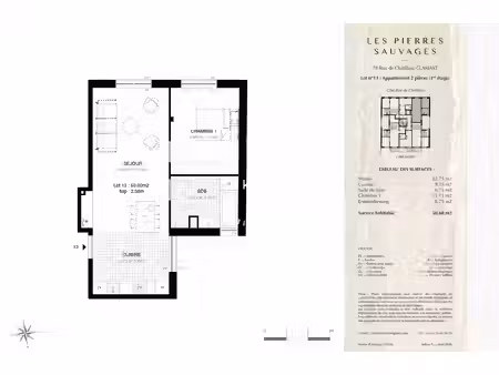 2 pièces de 51 m2 - pièce de vie 32 m2