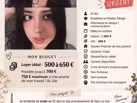 appart/studio pour étudiant 20 eme et alentours