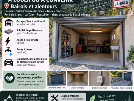 recherche petit garage / local à louer – secteur bairols et alentours