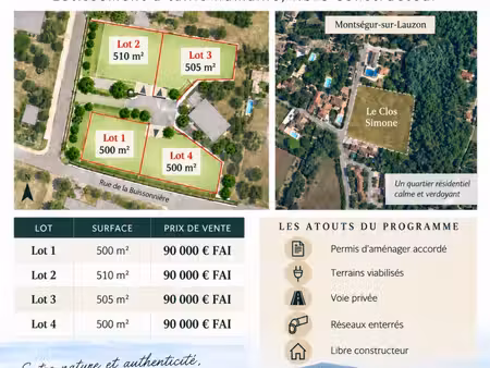 terrain à bâtir viabilisé – montségur-sur-lauzon – 90 000 €