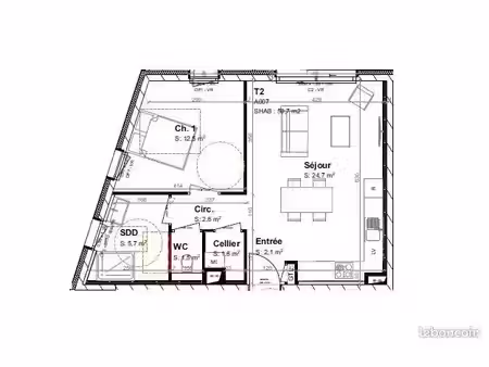 appartement 2 pièces 51 m²