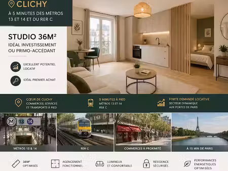 vente appartement 1 pièce 35 m² à clichy (92110)  328 000 €
