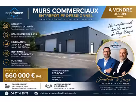 local professionnel à vendre urrugne 6 pièce(s) 400m2 660 000€