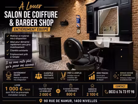 salon de coiffure et barber shop à louer entièrement équipé