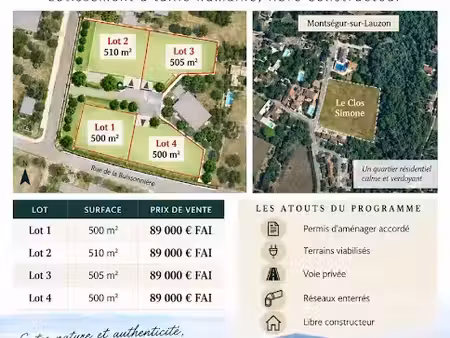 vente terrain 500 m² à montségur-sur-lauzon (26130)  90 000 €