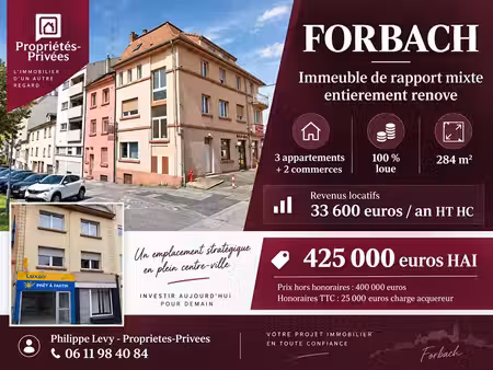forbach - immeuble de rapport mixte entierement renove - 3 appartements - 2 commerces - 28
