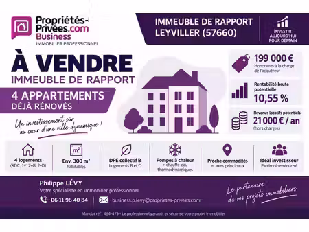 leyviller - immeuble de rapport - 4 appartements - 297 m2 - rentabilite brute potentielle 