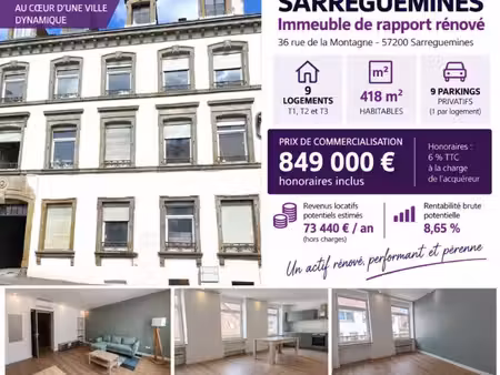 sarreguemines - immeuble de rapport entièrement rénové - 9 logements - 418 m²