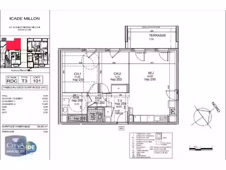 appartement à louer 3 pièces 59.5 m² - lyon 8e arrondissement (69008) - 934€